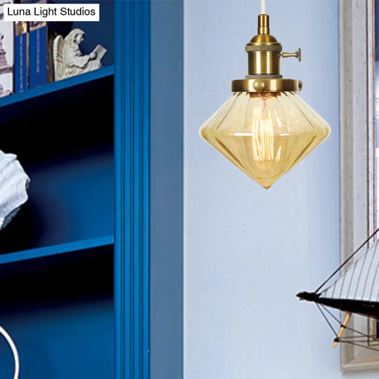 Adjustable Height Industrial Pendant Light With Diamond Glass Shade - Black/Bronze/Brass Finish
