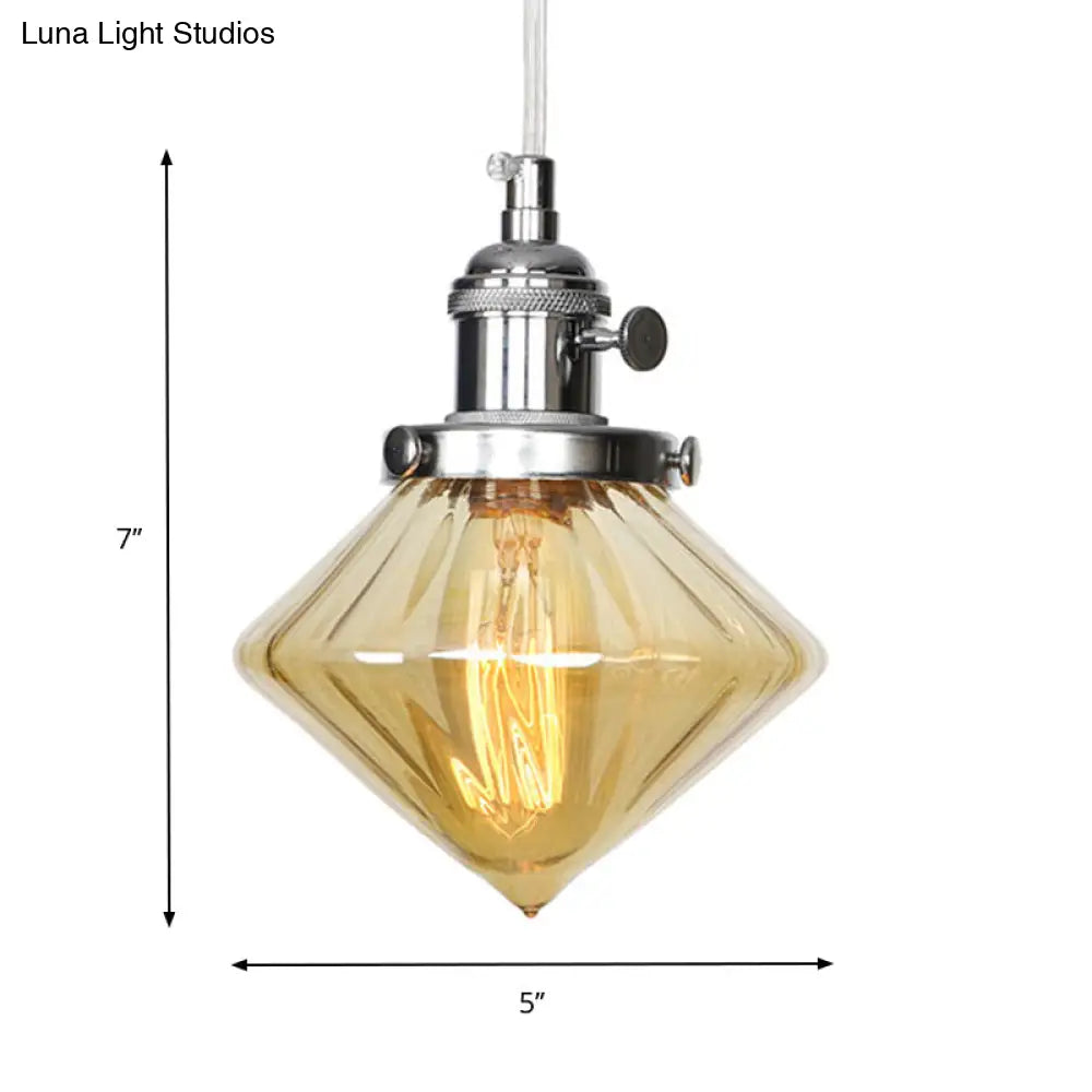 Adjustable Height Industrial Pendant Light With Diamond Glass Shade - Black/Bronze/Brass Finish