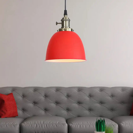 Adjustable Industrial Dome Pendant Lamp In Black/White/Red - Metal And Hanging Ceiling Lighting Red