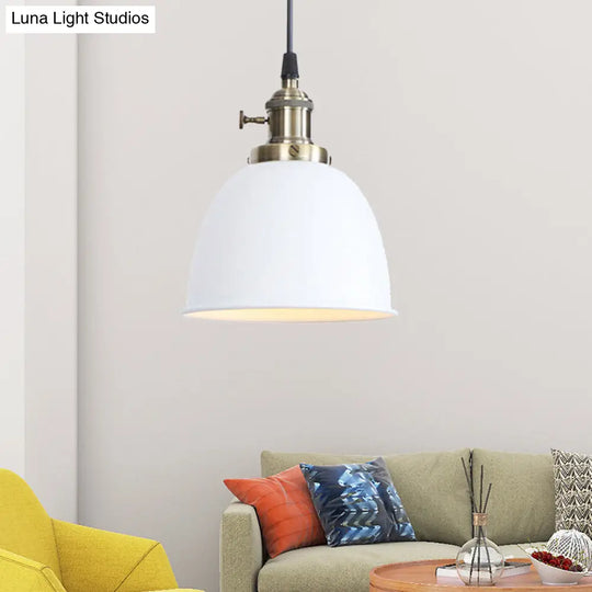 Adjustable Industrial Dome Pendant Light - Black/White/Red Metal Ceiling Lamp White
