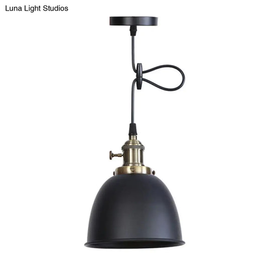 Adjustable Industrial Dome Pendant Light - Black/White/Red Metal Ceiling Lamp