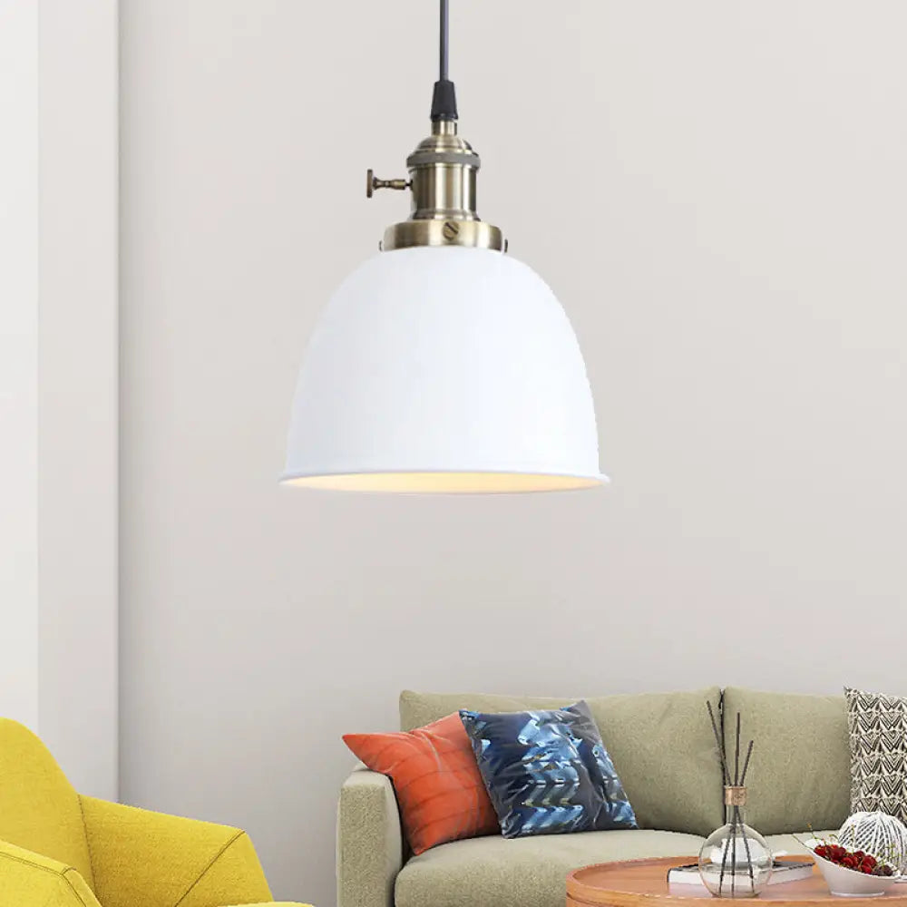 Adjustable Industrial Dome Pendant Lamp In Black/White/Red - Metal And Hanging Ceiling Lighting