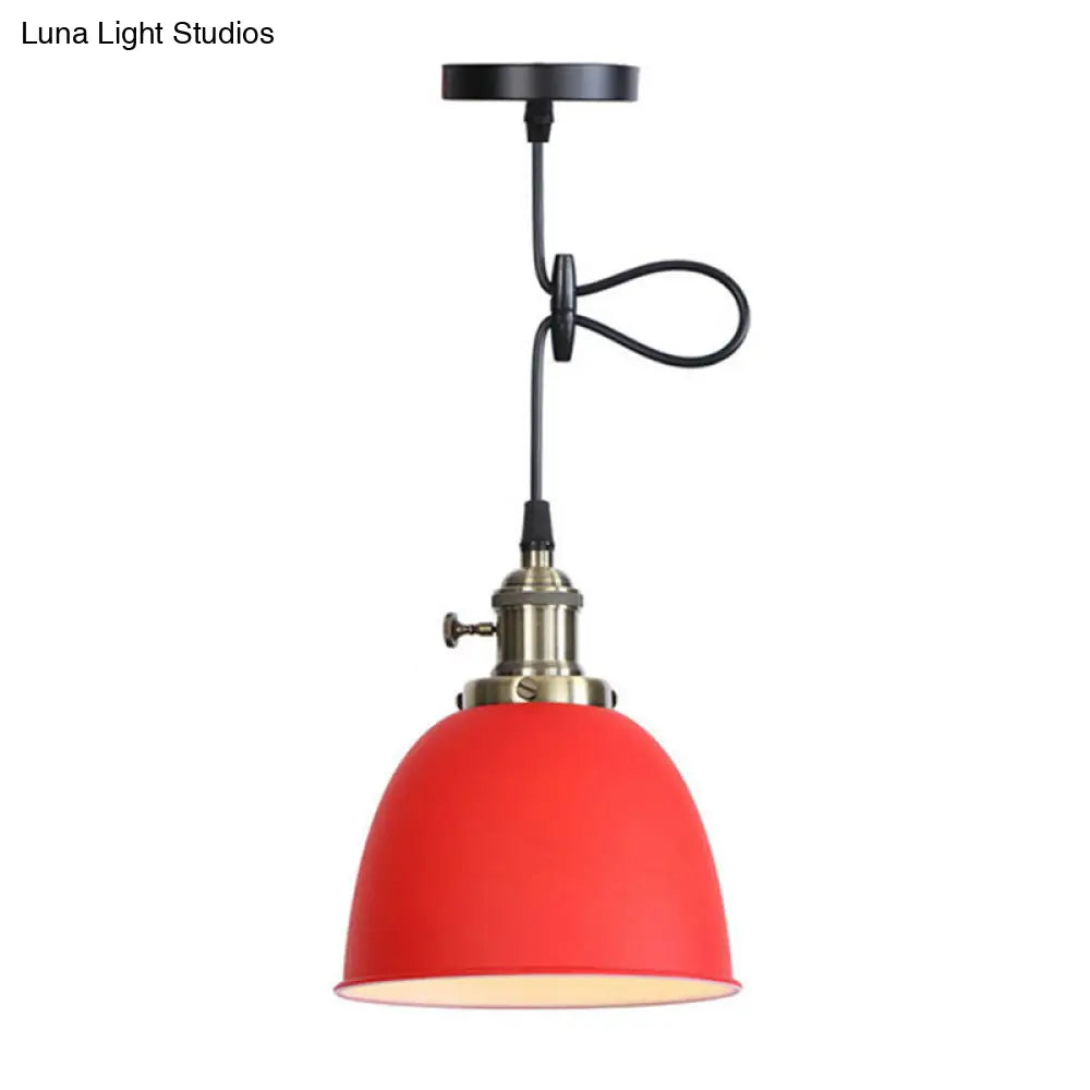 Adjustable Industrial Dome Pendant Light - Black/White/Red Metal Ceiling Lamp
