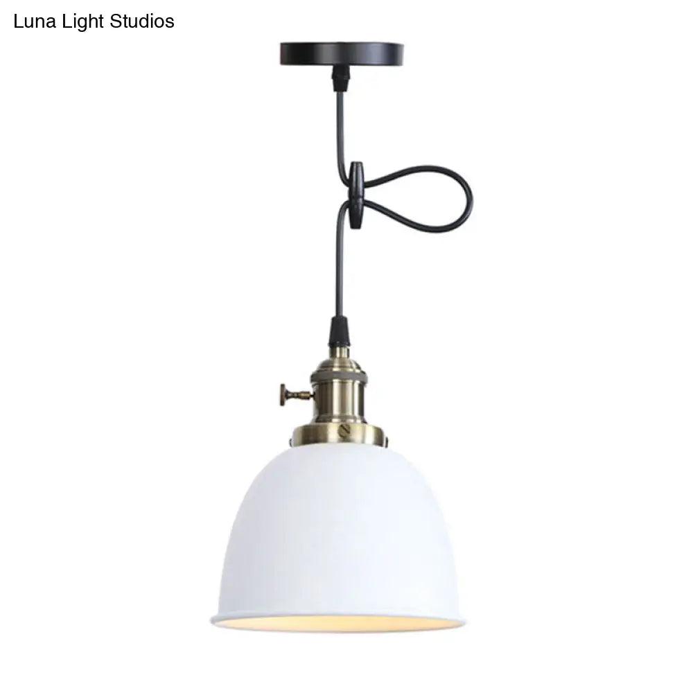 Adjustable Industrial Dome Pendant Lamp In Black/White/Red - Metal And Hanging Ceiling Lighting