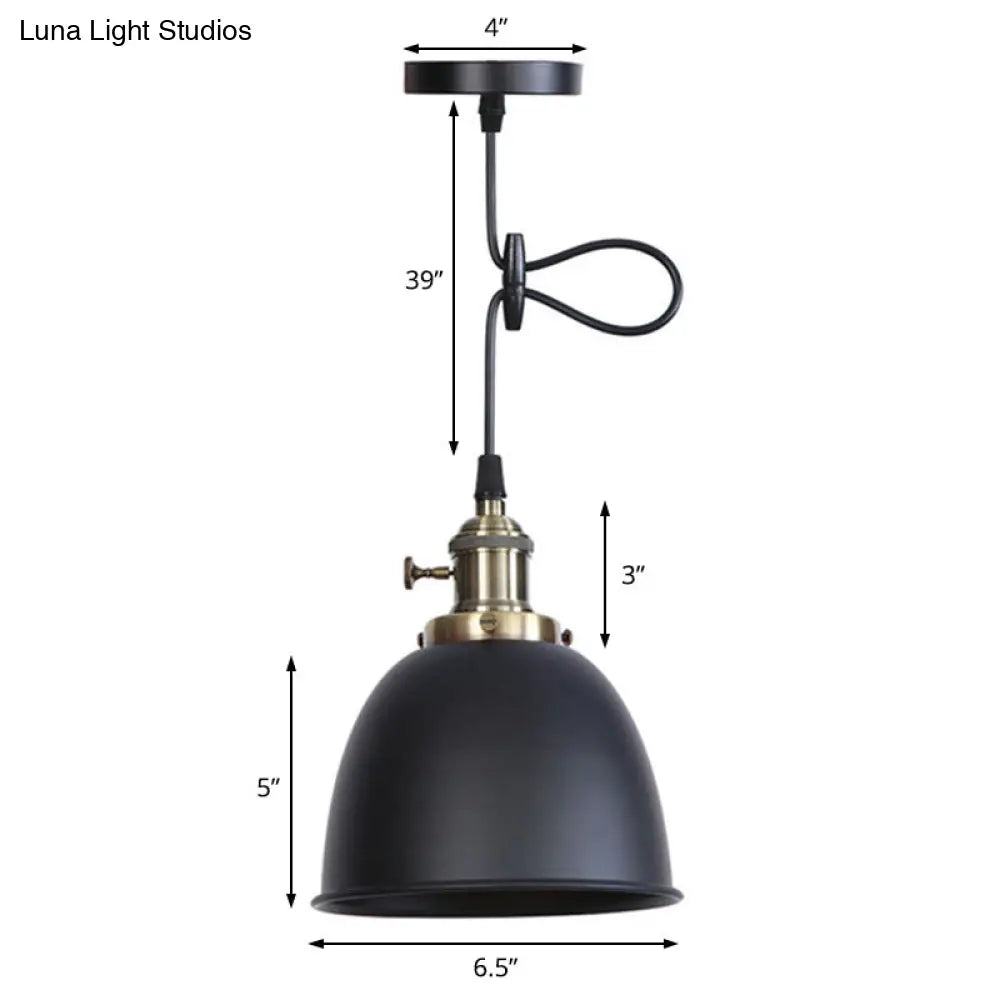 Adjustable Industrial Dome Pendant Light - Black/White/Red Metal Ceiling Lamp