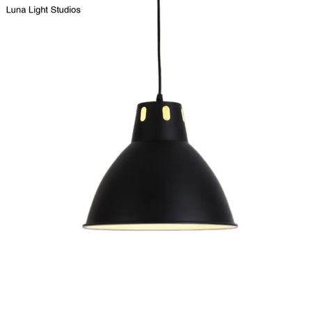 Adjustable Industrial Pendant Light With Metallic Black And White Dome Shade