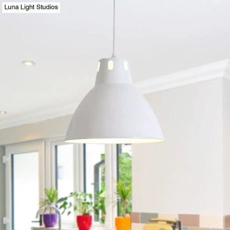 Adjustable Industrial Pendant Light With Metallic Black And White Dome Shade