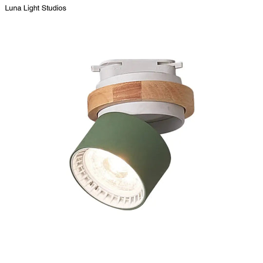 Adjustable Led Grey/Green/White Flush Mount: Modern Metallic Cylindrical Lighting In Macaron Style