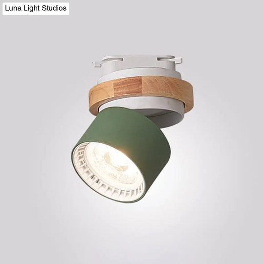 Adjustable Led Grey/Green/White Flush Mount: Modern Metallic Cylindrical Lighting In Macaron Style
