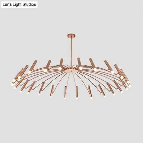 Adjustable Linear Shade Chandelier - Modern Metal Ceiling Light (12/24 Lights) In Black/Rose Gold