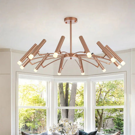 Adjustable Linear Shade Chandelier - Modern Metal Ceiling Light (12/24 Lights) In Black/Rose Gold 12