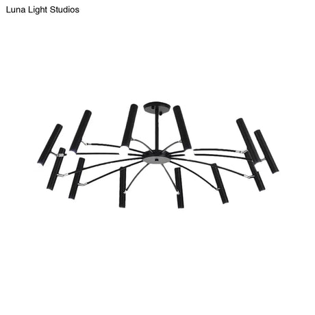 Adjustable Linear Shade Chandelier - Modern Metal Ceiling Light (12/24 Lights) In Black/Rose Gold