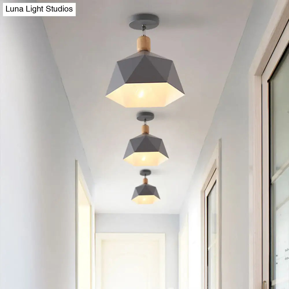 Adjustable Macaron Hexagon Ceiling Mount Light In Gray/White/Green For Corridor Grey