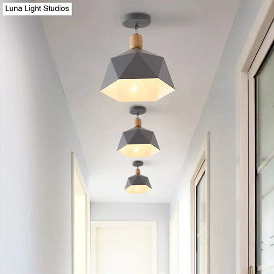 Adjustable Macaron Hexagon Ceiling Mount Light In Gray/White/Green For Corridor Grey