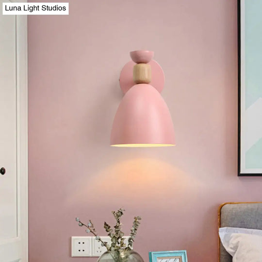 Adjustable Macaron Wall Lamp With Metal Bell Shade Single Bedside Reading Light