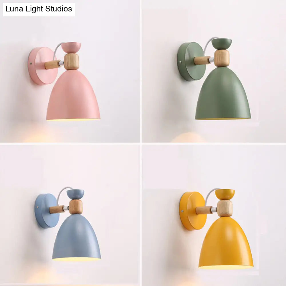 Adjustable Macaron Wall Lamp With Metal Bell Shade Single Bedside Reading Light