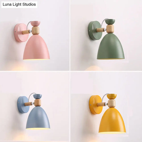 Adjustable Macaron Wall Lamp With Metal Bell Shade Single Bedside Reading Light