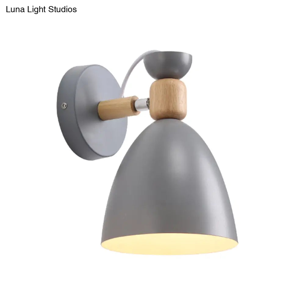 Adjustable Macaron Wall Lamp With Metal Bell Shade Single Bedside Reading Light