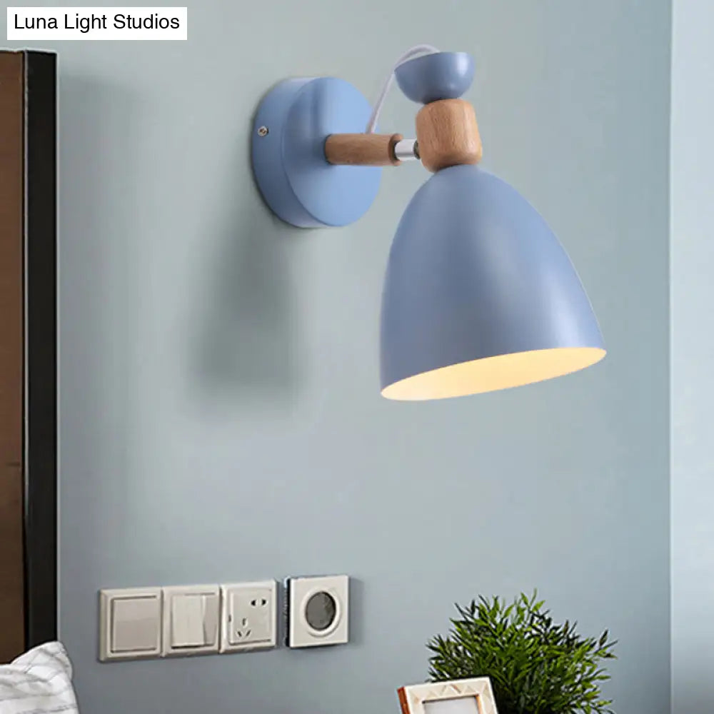 Adjustable Macaron Wall Lamp With Metal Bell Shade Single Bedside Reading Light