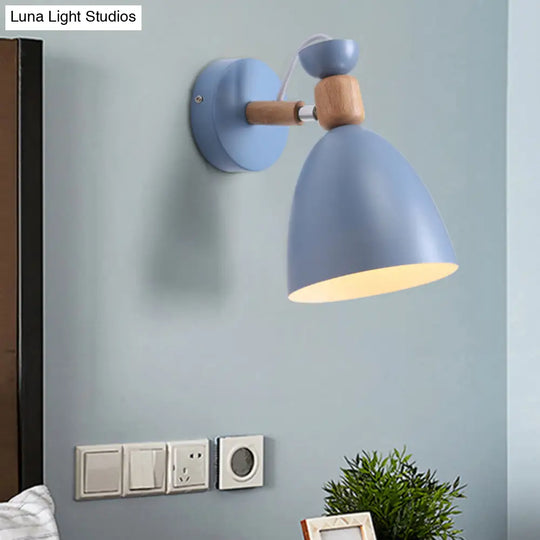 Adjustable Macaron Wall Lamp With Metal Bell Shade Single Bedside Reading Light