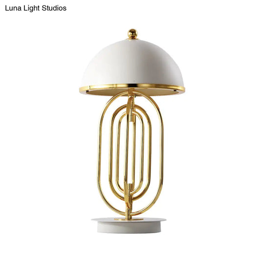 Adjustable Metal 1-Head Nightstand Lamp For Living Room Luxurious Dome Design In White