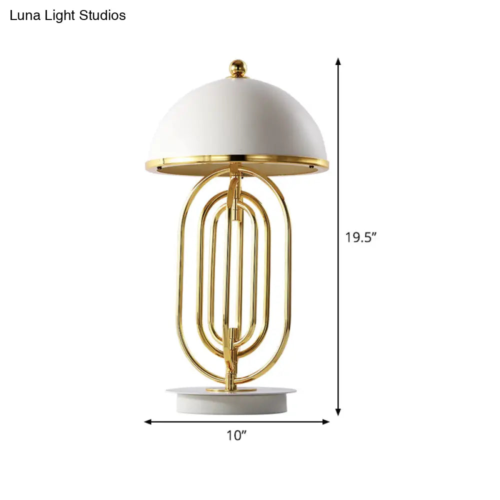 Adjustable Metal 1-Head Nightstand Lamp For Living Room Luxurious Dome Design In White