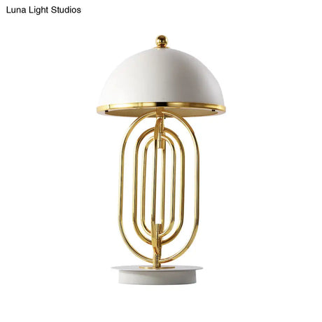 Adjustable Metal 1-Head Nightstand Lamp For Living Room Luxurious Dome Design In White