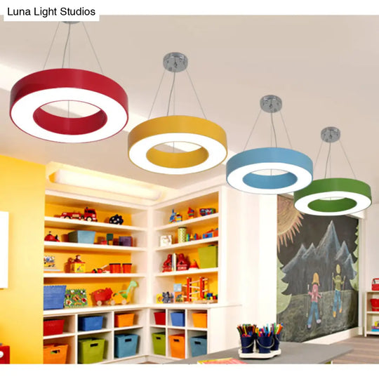 Adjustable Metal Drum Pendant Light With Integrated Led For Play Room