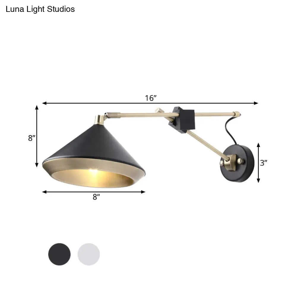 Adjustable Metal Sconce: Modern Wall Light With Flared Design And 1-Bulb Capacity In White/Black