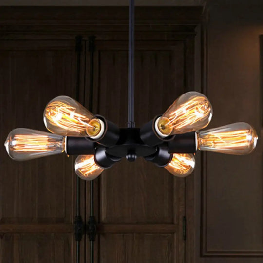 Adjustable Metallic Pendant Light With 6 Bulbs - Ideal For Study Room Industrial Exposed Chandelier