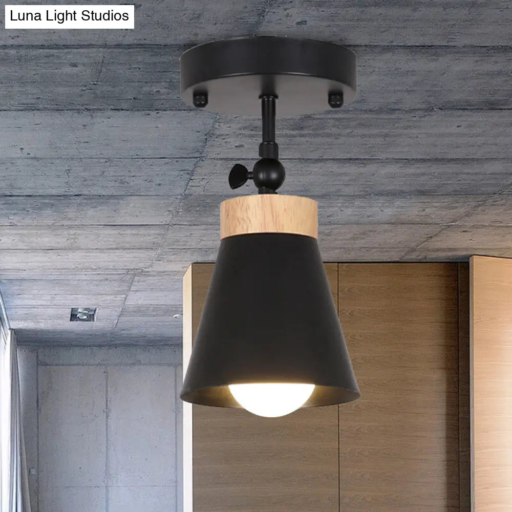 Adjustable Modernist Metal Flush Mount Ceiling Light With Tapered Shade - 1-Light Black/White
