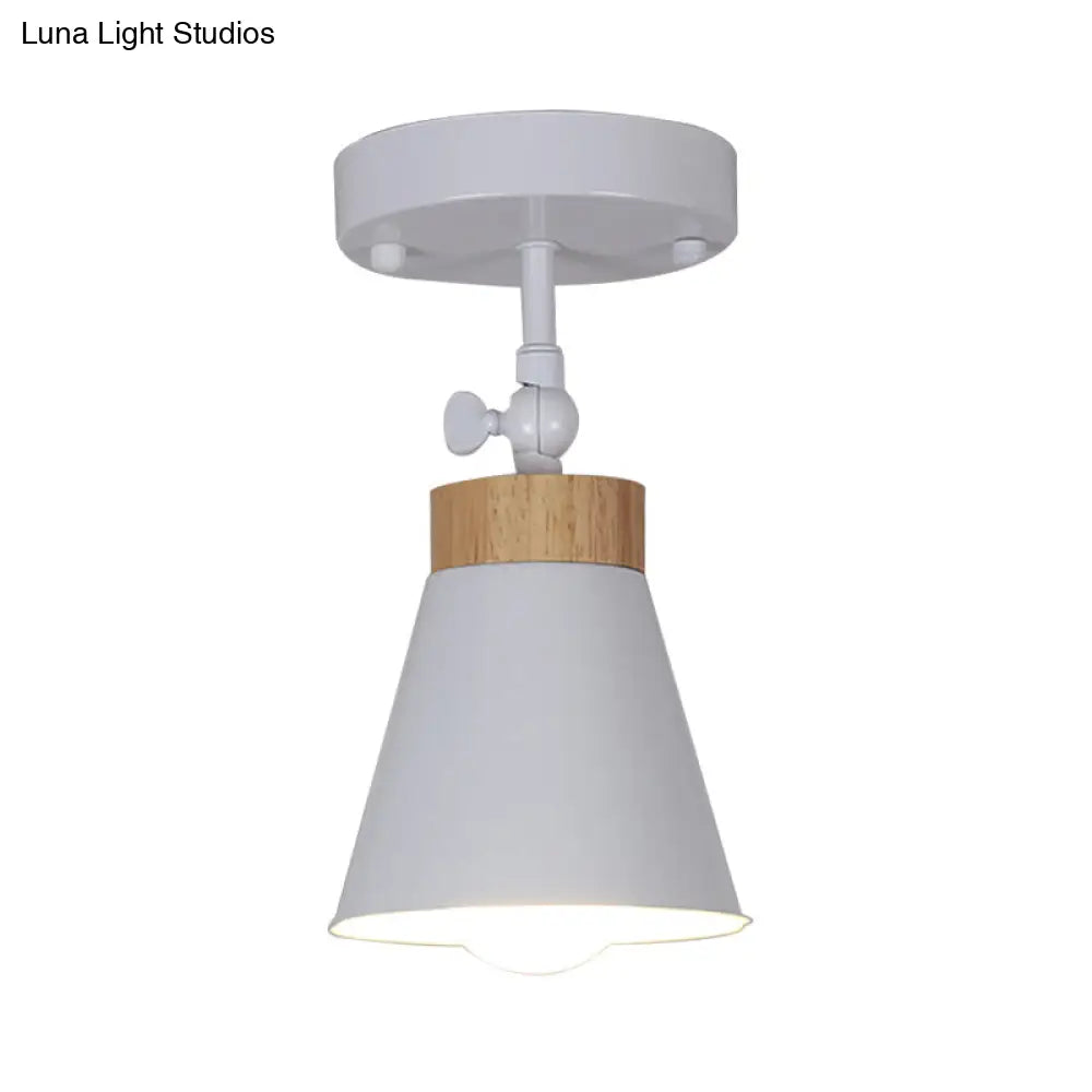Adjustable Modernist Metal Flush Mount Ceiling Light With Tapered Shade - 1-Light Black/White