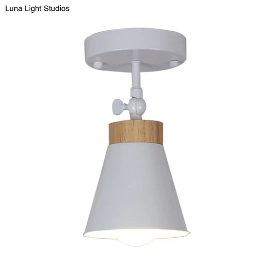 Adjustable Modernist Metal Flush Mount Ceiling Light With Tapered Shade - 1-Light Black/White