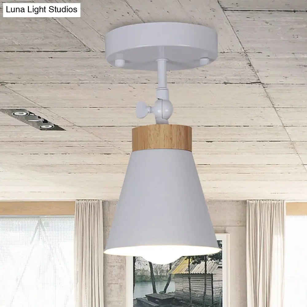 Adjustable Modernist Metal Flush Mount Ceiling Light With Tapered Shade - 1-Light Black/White