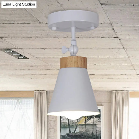 Adjustable Modernist Metal Flush Mount Ceiling Light With Tapered Shade - 1-Light Black/White