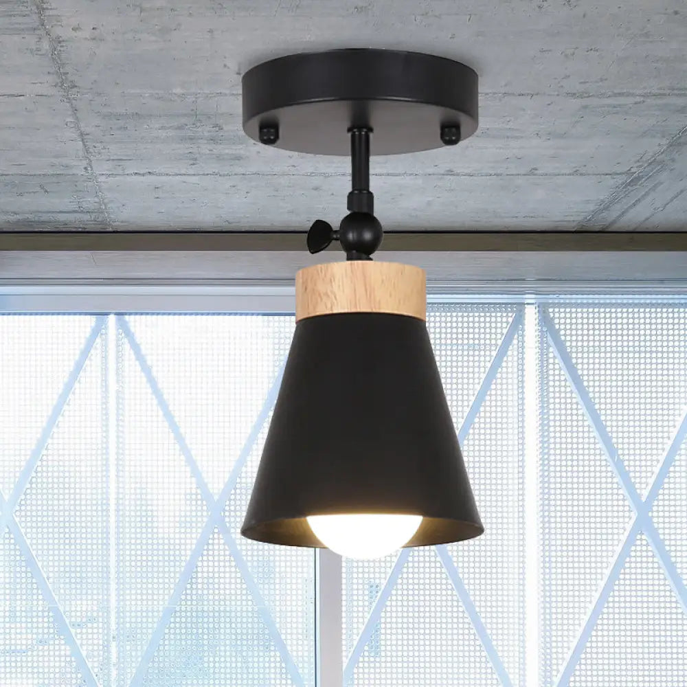 Adjustable Modernist Metal Flush Mount Ceiling Light With Tapered Shade - 1 - Light Black/White