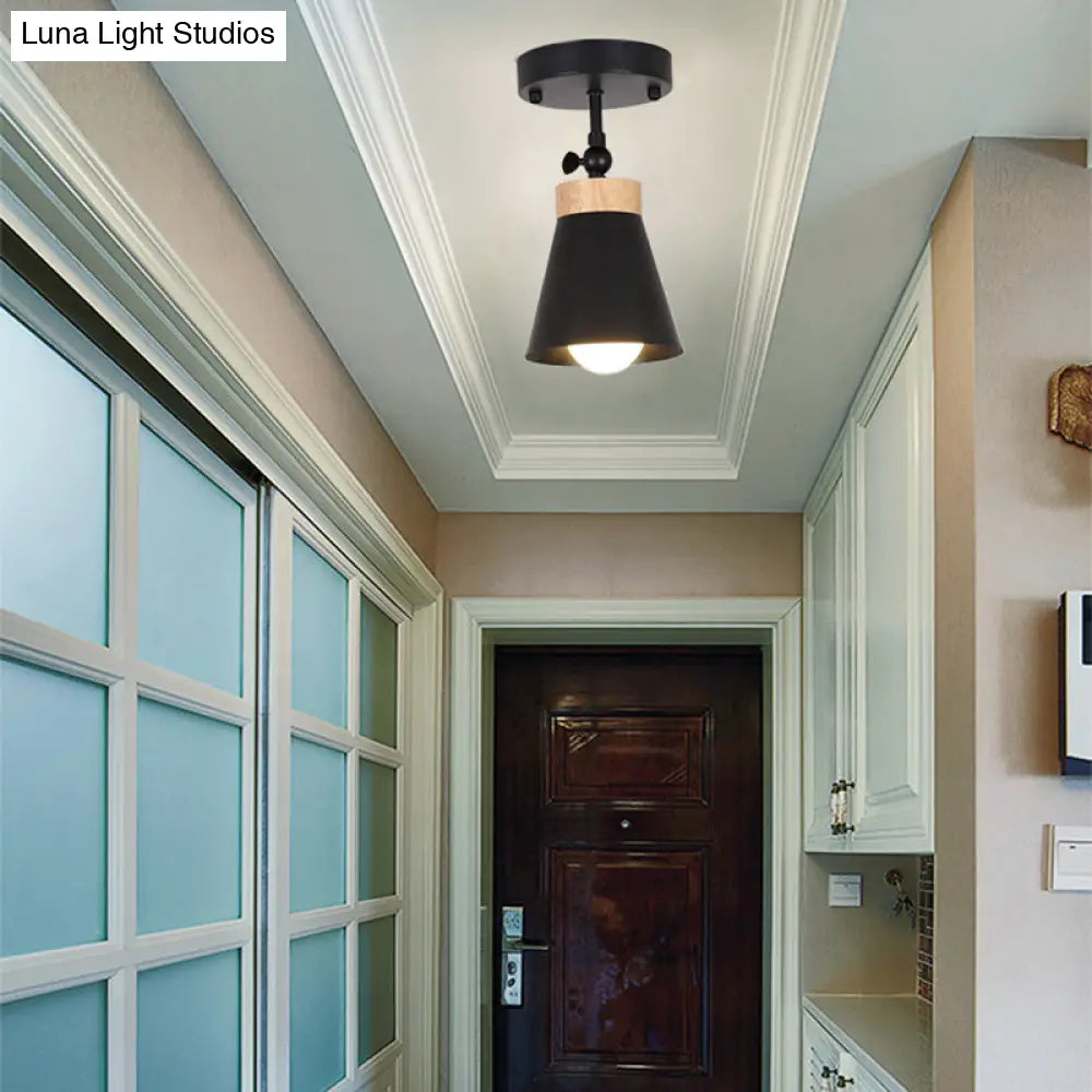 Adjustable Modernist Metal Flush Mount Ceiling Light With Tapered Shade - 1 - Light Black/White