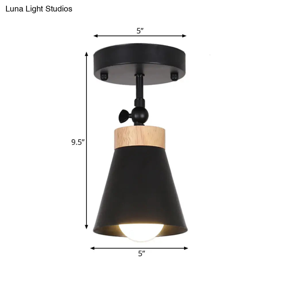Adjustable Modernist Metal Flush Mount Ceiling Light With Tapered Shade - 1-Light Black/White