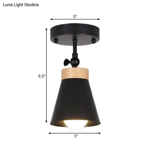 Adjustable Modernist Metal Flush Mount Ceiling Light With Tapered Shade - 1-Light Black/White