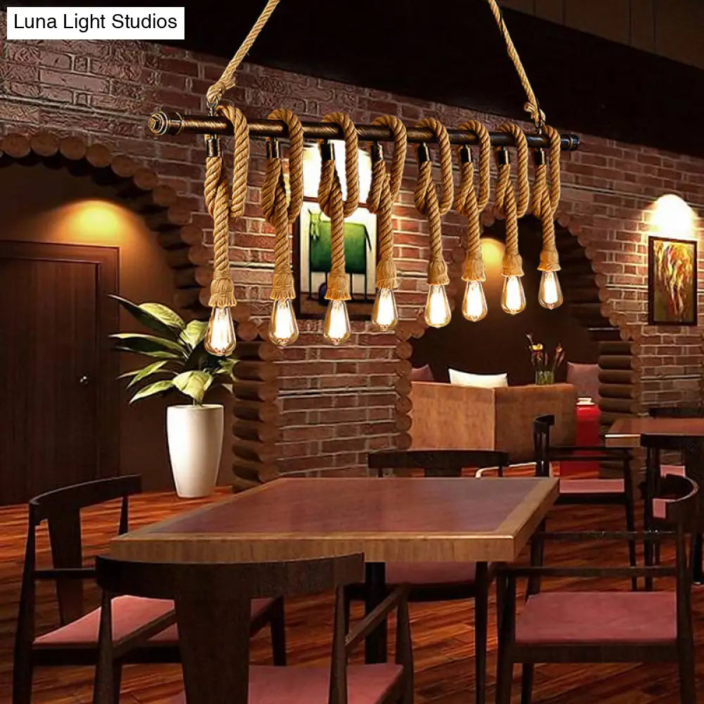 Adjustable Rope Exposed Island Light - Retro Industrial 5/6-Light Beige/Light Yellow 8 /