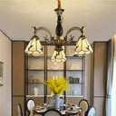 Adjustable Rustic Chandelier With Cone-Shaped Beige Glass Shades - 3-Light Pendant Lamp For Dining