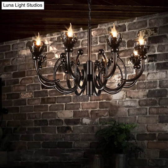 Adjustable Rustic 8-Light Chandelier With Industrial Candle Design Bronze