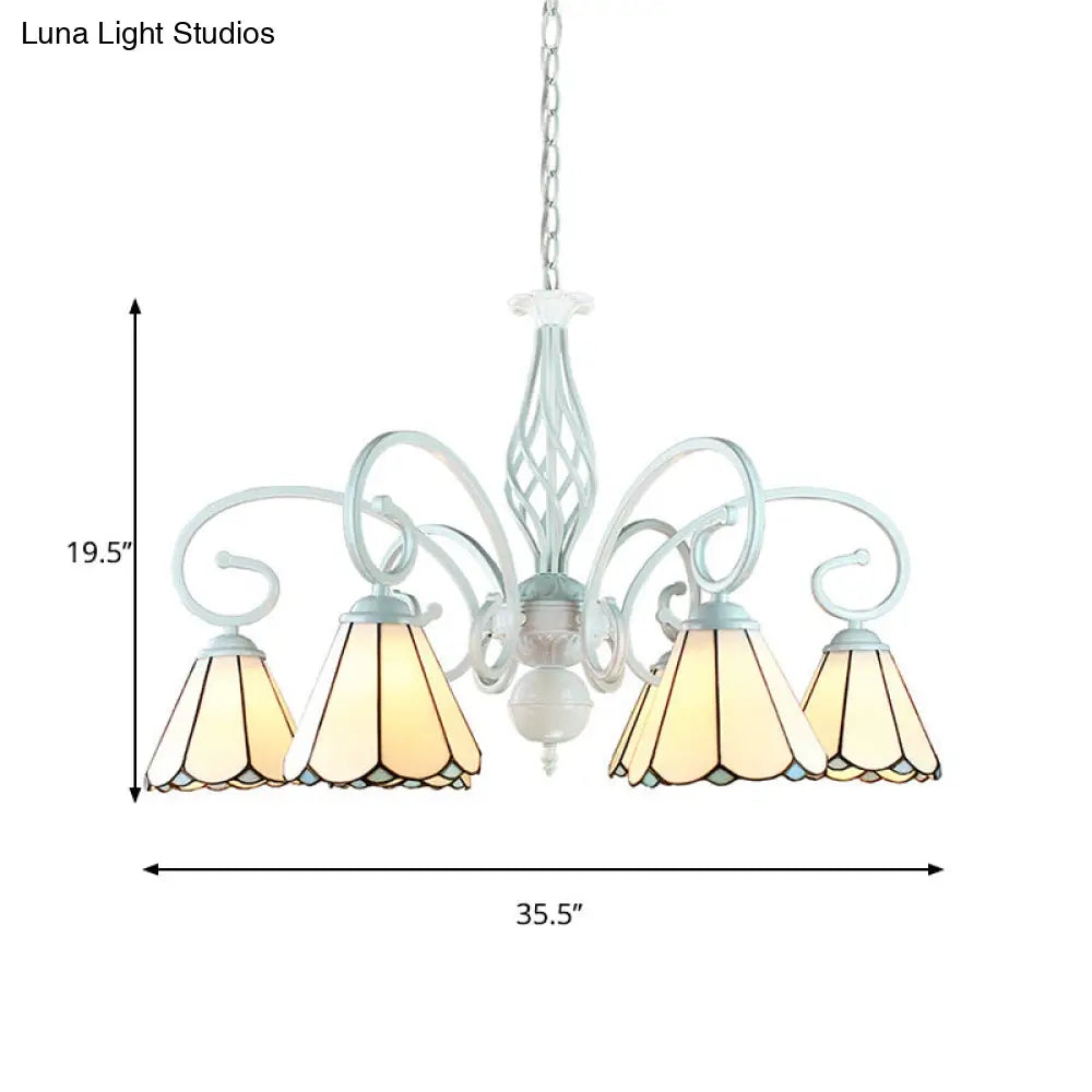 Adjustable 6/8 Lights Stained Glass Chandelier - Traditional Cone Pendant Lighting With Metal Chain