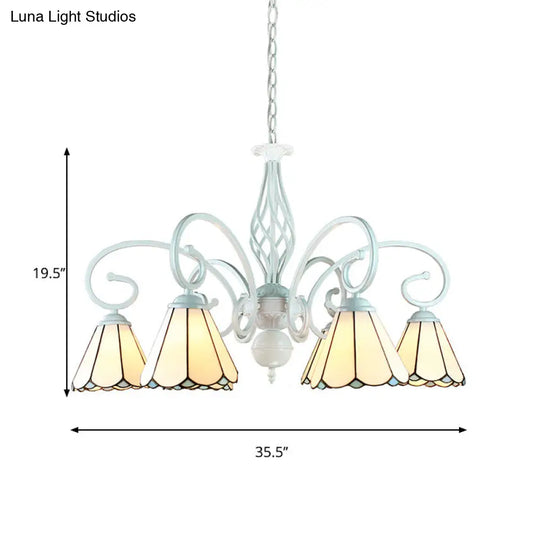 Adjustable 6/8 Lights Stained Glass Chandelier - Traditional Cone Pendant Lighting With Metal Chain