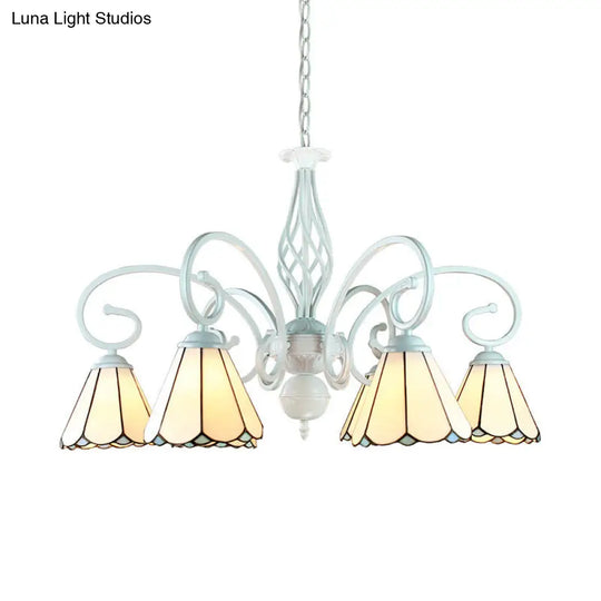 Adjustable 6/8 Lights Stained Glass Chandelier - Traditional Cone Pendant Lighting With Metal Chain