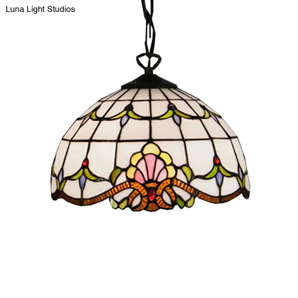 Adjustable Victorian Pendant Lighting With Stained Glass Floral Shades For Kitchen Island