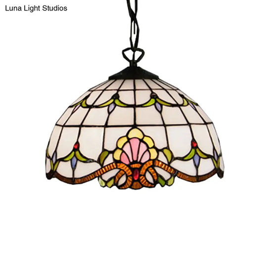 Adjustable Victorian Pendant Lighting With Stained Glass Floral Shades For Kitchen Island