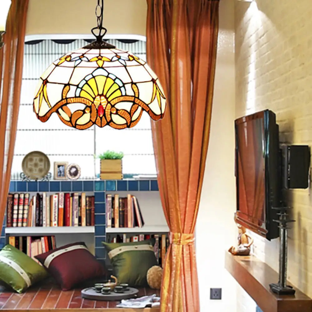 Adjustable Victorian Pendant Lighting With Stained Glass Floral Shades For Kitchen Island