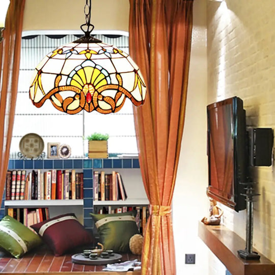 Adjustable Victorian Pendant Lighting With Stained Glass Floral Shades For Kitchen Island