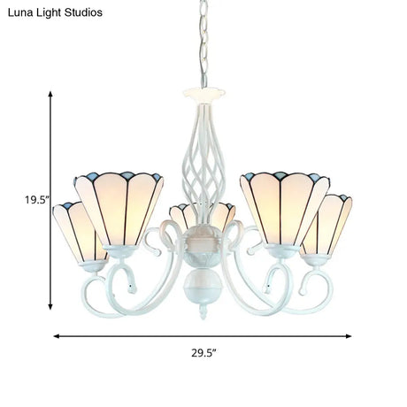 Adjustable White Glass Cone Chandelier With 5 Lights - Traditional Pendant Light For Bedroom